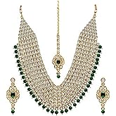 Aheli Wedding Collection Indian Traditional Kundan Multi Layered Ethnic Designer Bridal Necklace with Maang Tikka and Earrings Festive Jewelry Set Gift for Women Green