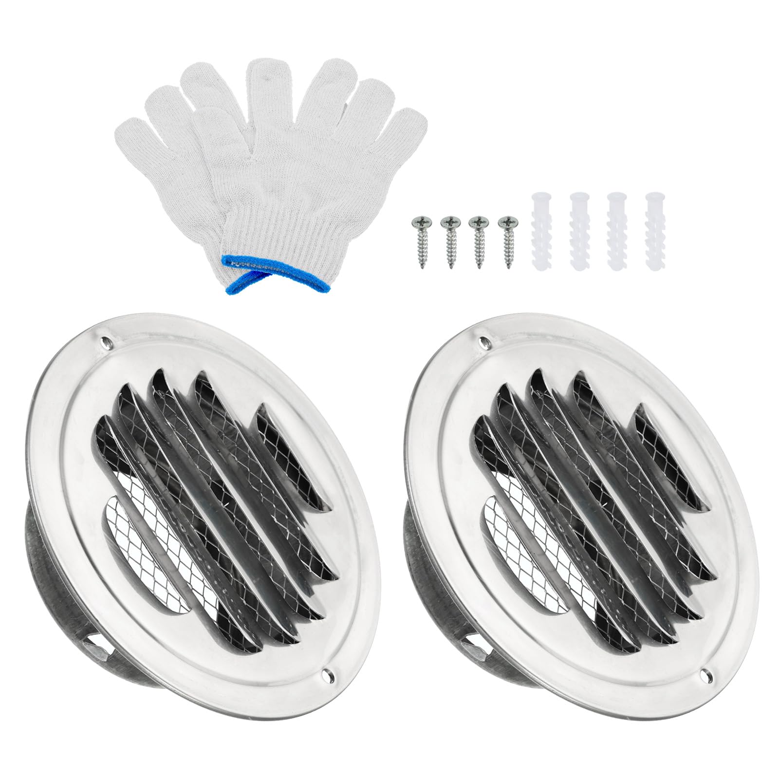 PATIKIL 3" Round Soffit Air Vents, 2 Set Stainless Steel Louver Grille Vent Cover Screen Mesh Air Outlet for Kitchen Bathroom Wall Ceiling Floor Ventilation