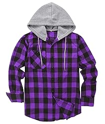 ZITY Men's Flannel Hoodie Shirts Casual Button Down