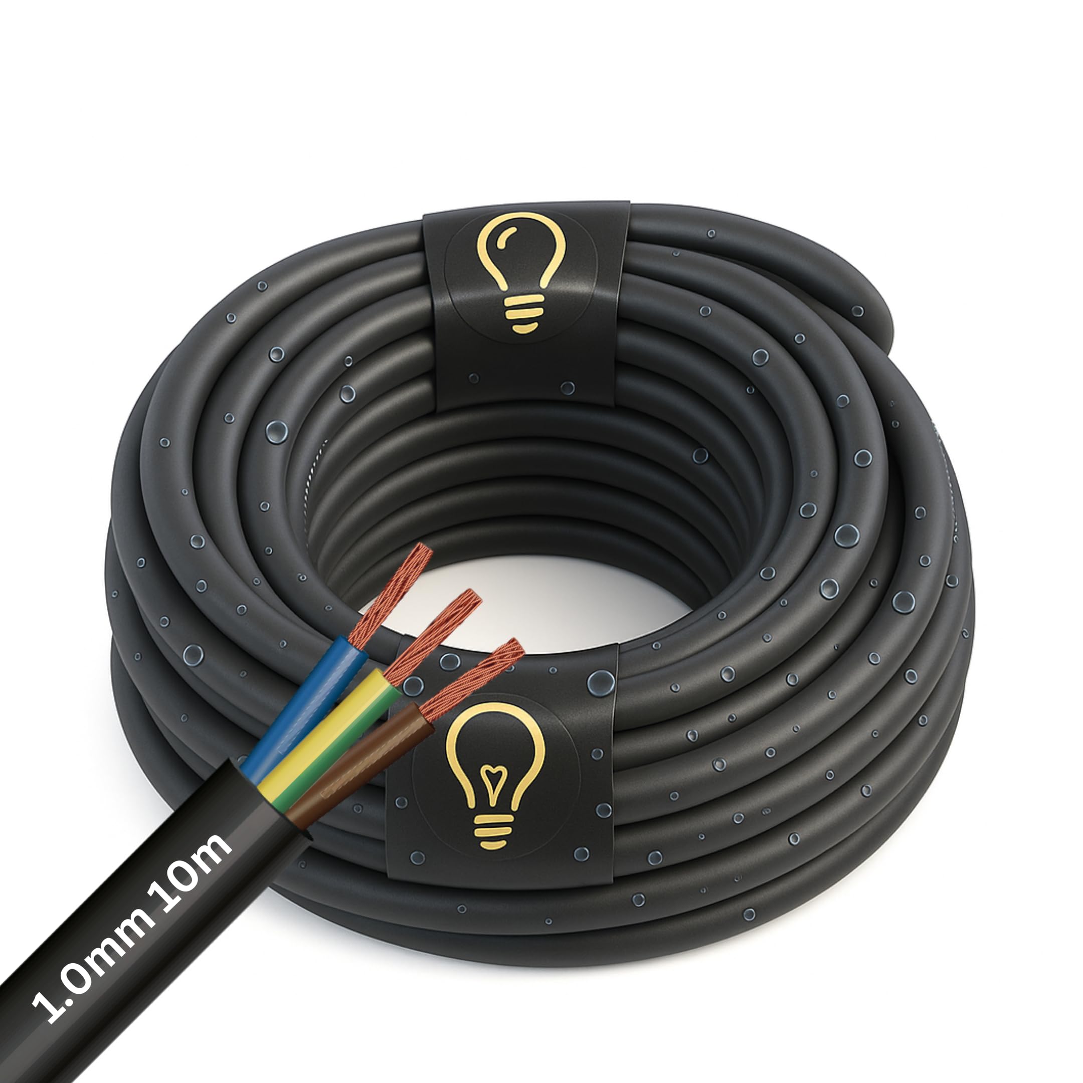 SHPELEC® H05RR-F 3 Core Rubber Cable 1.0mm – Flexible Outdoor Electrical Wire – Black, 10m | Weatherproof & Oil Resistant for Garden, Tools, DIY, Extension Leads (1.0mm 10m) — image 1