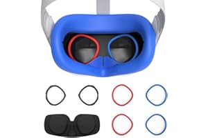 M AMVR AMVR VR Silicone Face Cover & Lens Anti-Scratch Ring Protecting Myopia Glasses from Scratching VR Lens for Oculus Quest 2, Sweatproof Waterproof Anti-Dirty Replacement 3-in-1 Accessories (Blue)
