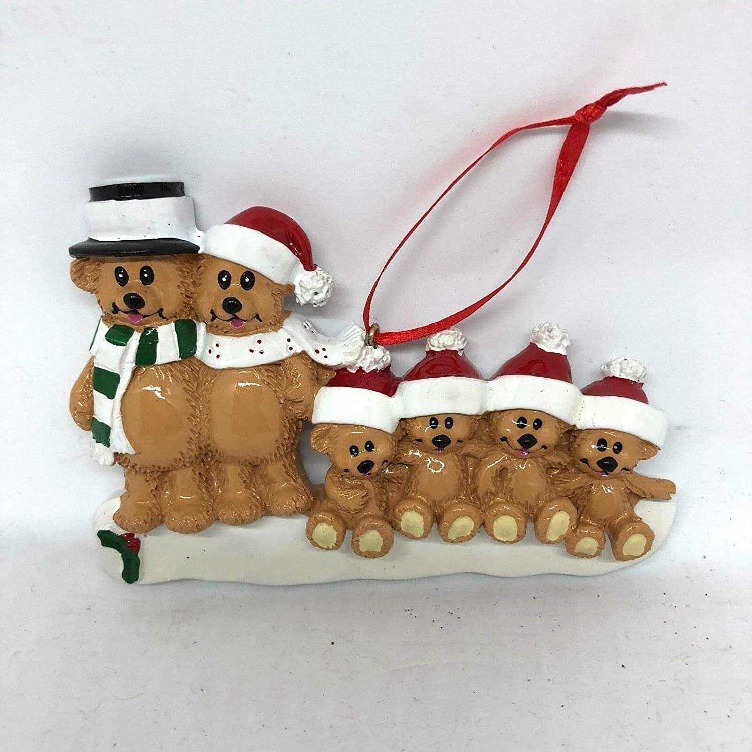Personalise Your Own Resin Christmas Tree Hanging Decorations - Bear Family of 6