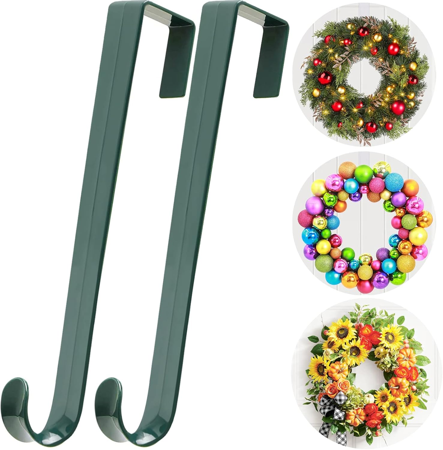 Wreath Hangers - 15 IN Wreath-Hangers for Front Door,2 Pack Easter Christmas Halloween Decorations Wreath-Door-Hanger Over The Door Hooks Outdoor Indoor,Non Scratch Door Organizer Welcome Sign for Front Door Decor
