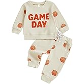 Ysfanwuxi Toddler Baby Boy Basketball Outfit Game Day Sweatshirt and Wraffle Knit Pants Set 2Pcs Infant Fall Winter Clothes