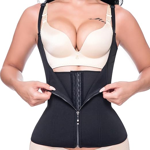 Miss Moly Damen Vollbrust Korsett Training Sport Korsage Latex Waist Cincher mit Trägern Korsage Sauna Suits Top Schwarz