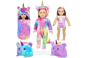 WONDOLL 18-inch-Doll-Clothes and Unicorn Reversible-Doll-Sleeping-Bag Set with Headband Compatible with All 18-inch Dolls Accessories for Kids