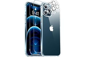 Red2Fire for iPhone 12 Pro Max Case Clear,[Not Yellowing] with 2 Pack [Tempered Glass Screen Protector + Camera Lens Protector] Slim Thin Shockproof Protective Phone Case Cover (Clear)
