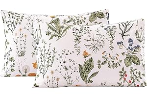 ECOCOTT 100% Cotton Pillowcases King Size, Botanical Floral Leaves Print Pattern Pillow Cover 2 Pack, Super Soft Envelope Closure Standard Pillow Case Set (King, 20"x36")