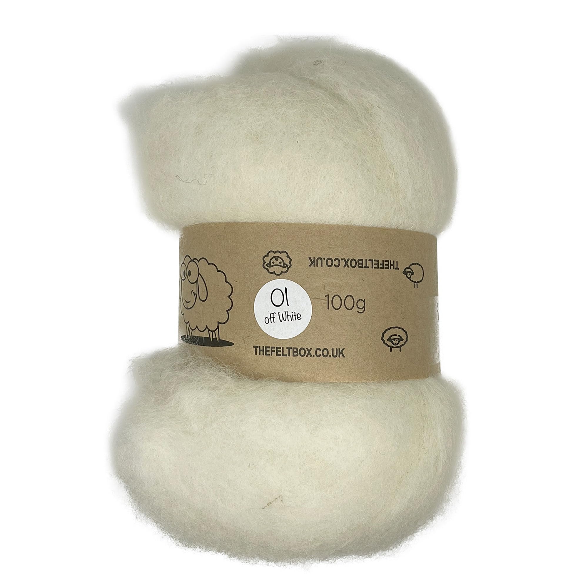 The Felt Box Needle Felting Wool Carded Batting : Short Coarser Mixed Together Fibres, Use as Core or Finish Wool 100 g | 3.5 oz- Creamy White #01