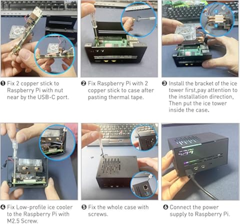 GeeekPi Raspberry Pi 4 Caja de metal con ventilador, Raspberry Pi 4B Caja con Raspberry Pi Refrigerador de CPU de bajo perfil, Raspberry Pi Horizontal ICE Tower Cooler