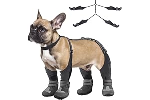 Idepet Dog Suspender Boots, Tall Dog Boots Anti-Slip & Fall Waterproof Shoes Leggings, Adjustable Suspender Boots for Dogs Winter Snow Rain Hiking Paws Protector(Black, 2)