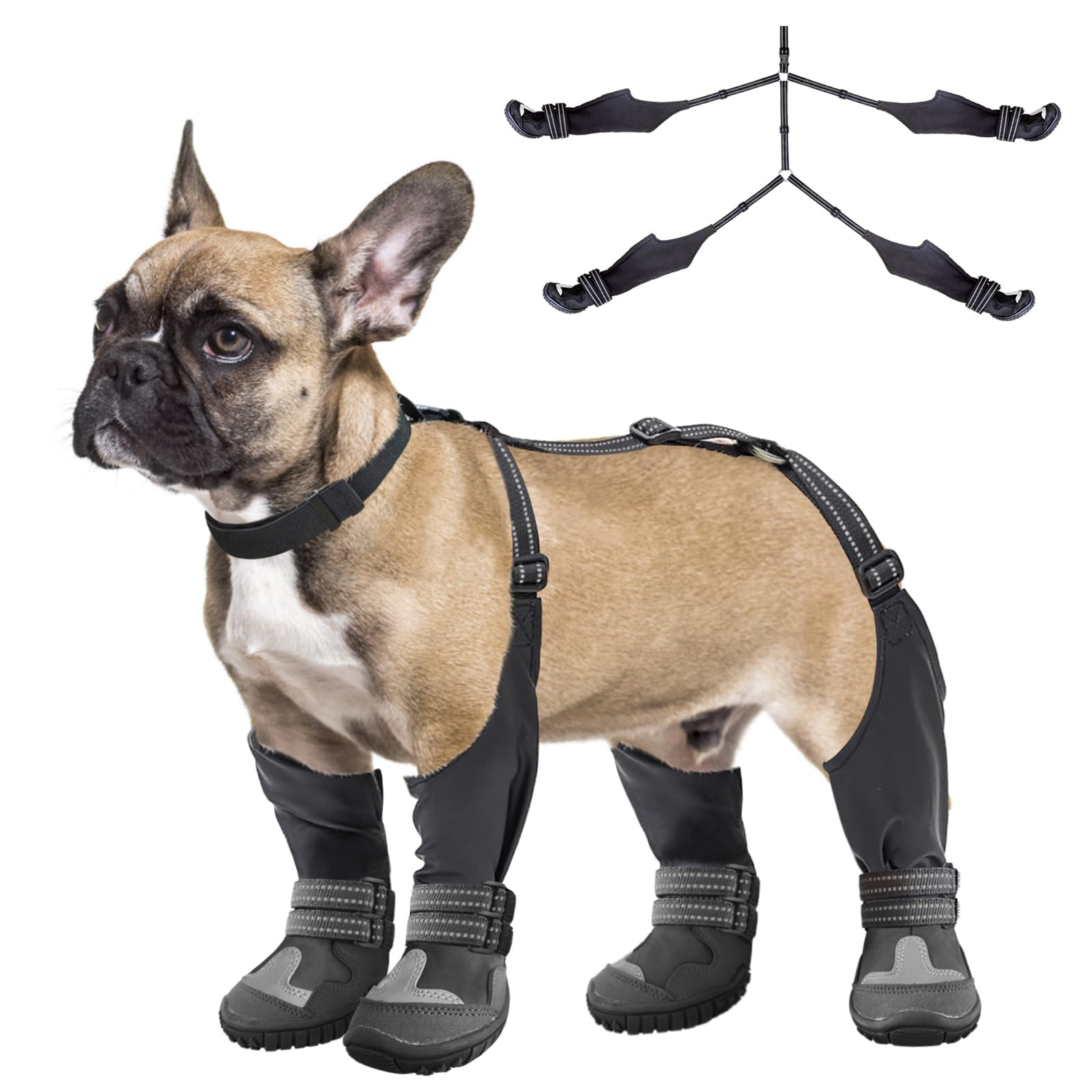 Photo 1 of Idepet Dog Suspender Boots, Tall Dog Boots Anti-Slip & Fall Waterproof Shoes Leggings, Adjustable Suspender Boots for Dogs Winter Snow Rain Hiking Paws Protector(Black, 2)