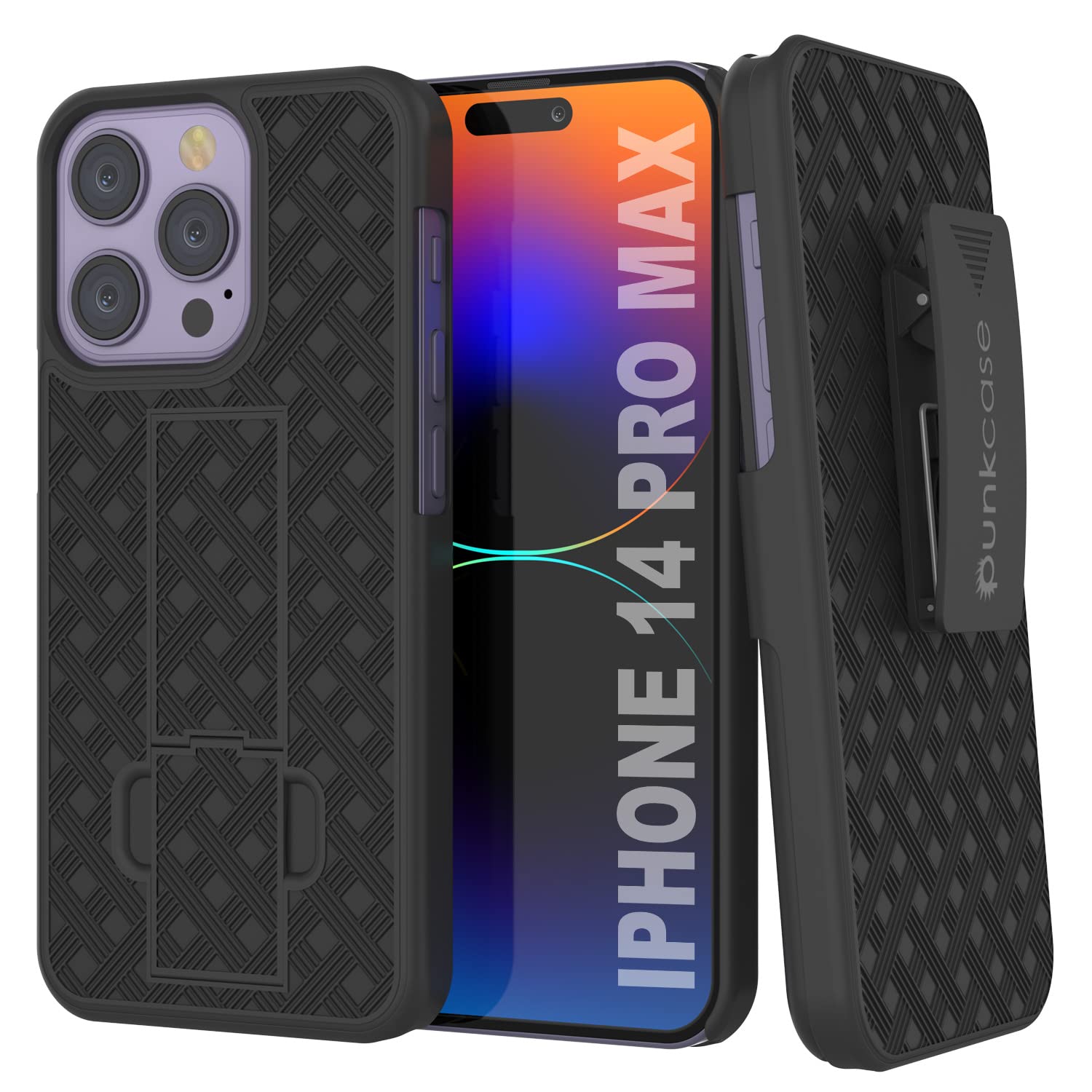 Punkcase for iPhone 14 Pro Max Holster Belt Clip Case W/Screen Protector & Built-in Kickstand | Dual Layer Hybrid TPU 360 Full Body Protection [Slim Fit] for iPhone 14 Pro Max (6.7") (2022) [Black]