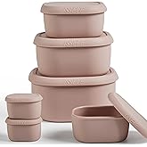 ISSEVE 6Pcs/Set Nesting Silicone Food Storage Containers with Lids, BPA Free Reusable Meal Prep Silicone Containers Lunch Box Bento Box Set (33.8oz, 20oz, 10oz, 6.7oz, 1.3oz) (Pink)