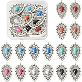 Pandahall 16Pcs Tibetan Style Teardrop Charms Antique Silver Turquoise Teardrop Pendants Western Jewelry Earring Charms for Women Dangle Bracelet Necklace Jewelry Making