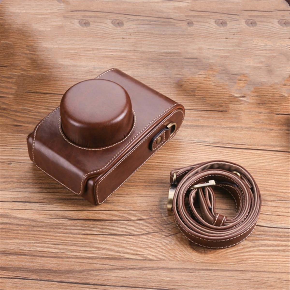 Photo 1 of ZHQMG PU Leather Camera Portable Case Bag for Fujifilm X100V/X100 Full Range of Cameras, for Fujifilm X30/X20/X10 Cameras, with Adjustable Strap - Black/Brown,Brown