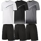 RPOVIG Men's 3 Pack Shirts Shorts Zipper Pockets Quick Dry Gym Athletic Clothes Workout Running Sets Summer Casual