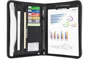 Leathario Portfolio Binder, A4 Padfolio Office Organizer, Business Folder Accessories with Zipper, Superior Vegan Leather, 9.7 Inch Tablet Sleeve, Writing Pad Document for Men Women, Card Storage