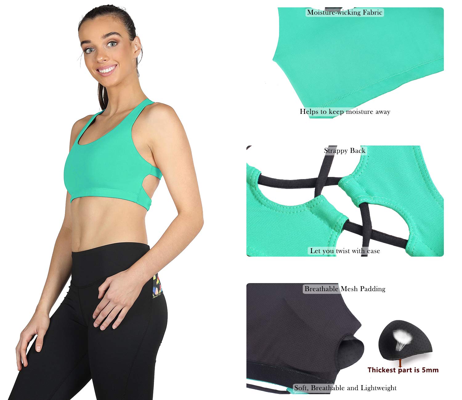 icyZone Workout Clothes Racerback Yoga Clothes Sexy Strappy Sports Bra for Women (L, Florida Keys)
