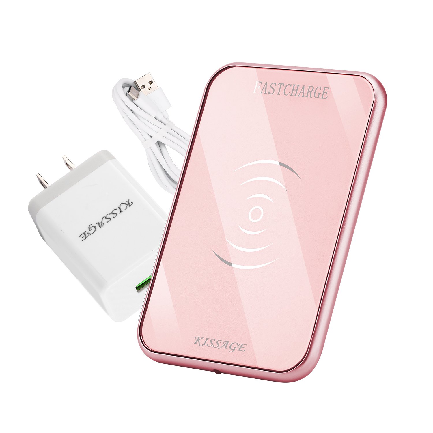 Wireless Charger, KISSAGE Ultra-Slim Premium Qi Wireless Charging Pad for Samsung Galaxy S9/S9 Plus/S8/Note 8/5/S7, 7.5W Charge base for iPhone X/8/8 Plus Built-in Mirror (Pink)