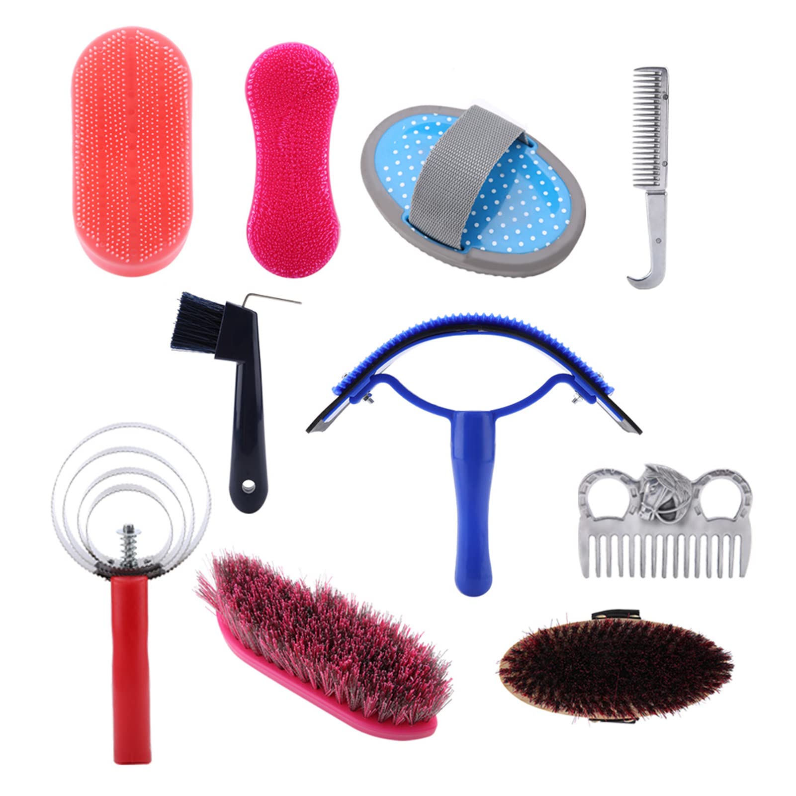 Mrisata 10pcs Horse Grooming Kit, Horse Brush Sets for Grooming with Bag, Horse Grooming Care Kit Equestrain Brush Curry Comb Horse Cleaning Tool Set with Brush Curry Comb Horse Grooming