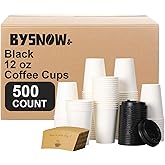 BYSNOW 500 pack 12 oz Disposable Coffee Cups with Lids,To Go Coffee Cups for Home, Office, Cafes and Party (White 12oz)