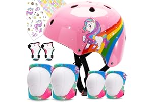 Unicorn Hunter Unicorn Helmet and Knee Pad Set for Kids 3-5 5-8 8-14 Toddler Helmet Adjustable Bicycle Helmet for Skateboarding Cycling Roller Skating Balance Bike Skating Scooter