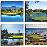 Pankila USA Golf Course Wall Art Golf Pictures Canvas Prints Golf Course Wall Decor for Living Room Bedroom Bathroom Home Decorations Painting Framed Artwork Ready to Hang (12''W x 12''H x 4)