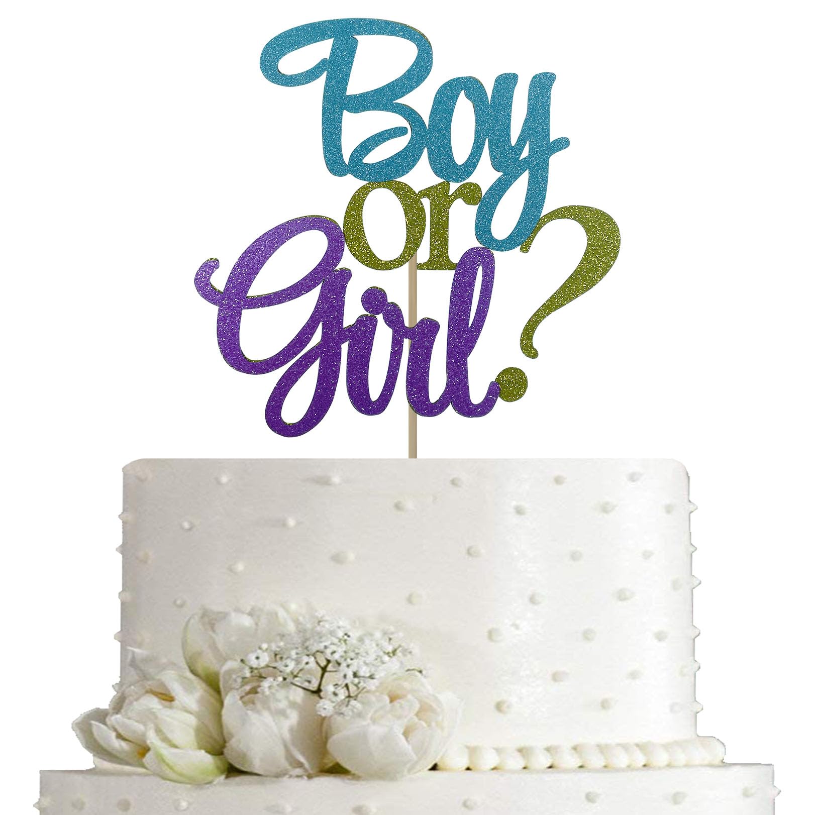 Photo 1 of AMINJIE Boy or Girl Cake Topper, Glitter Baby boy or girl Gender Reveal Party Cake decorations Supplies, Baby Shower / 1st Birthday Party Photo Booth Props