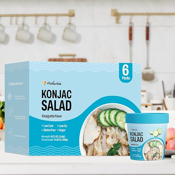 HETHSTIA LOW CARB KONJAC PASTA CUP, COLD SHIRATAKI FETTUCCINE WITH VINAIGRETTE SAUCE, GLUTEN-FREE VEGAN SIDE DISH, KETO, SUGAR-FREE, LOW FAT, PRE-PACKAGED MEAL, READY TO EAT, 6.7 OZ (PACK OF 6)