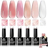 Beetles Builder Gel Set,6 Colors 7 in 1 Jelly Clear Pink Nude Builder for Nail Apex Thickening Extension Strengthen Weak Nails for Beginners DIY Salon Valentines Nails at Home,UV & LED Lamp Needed