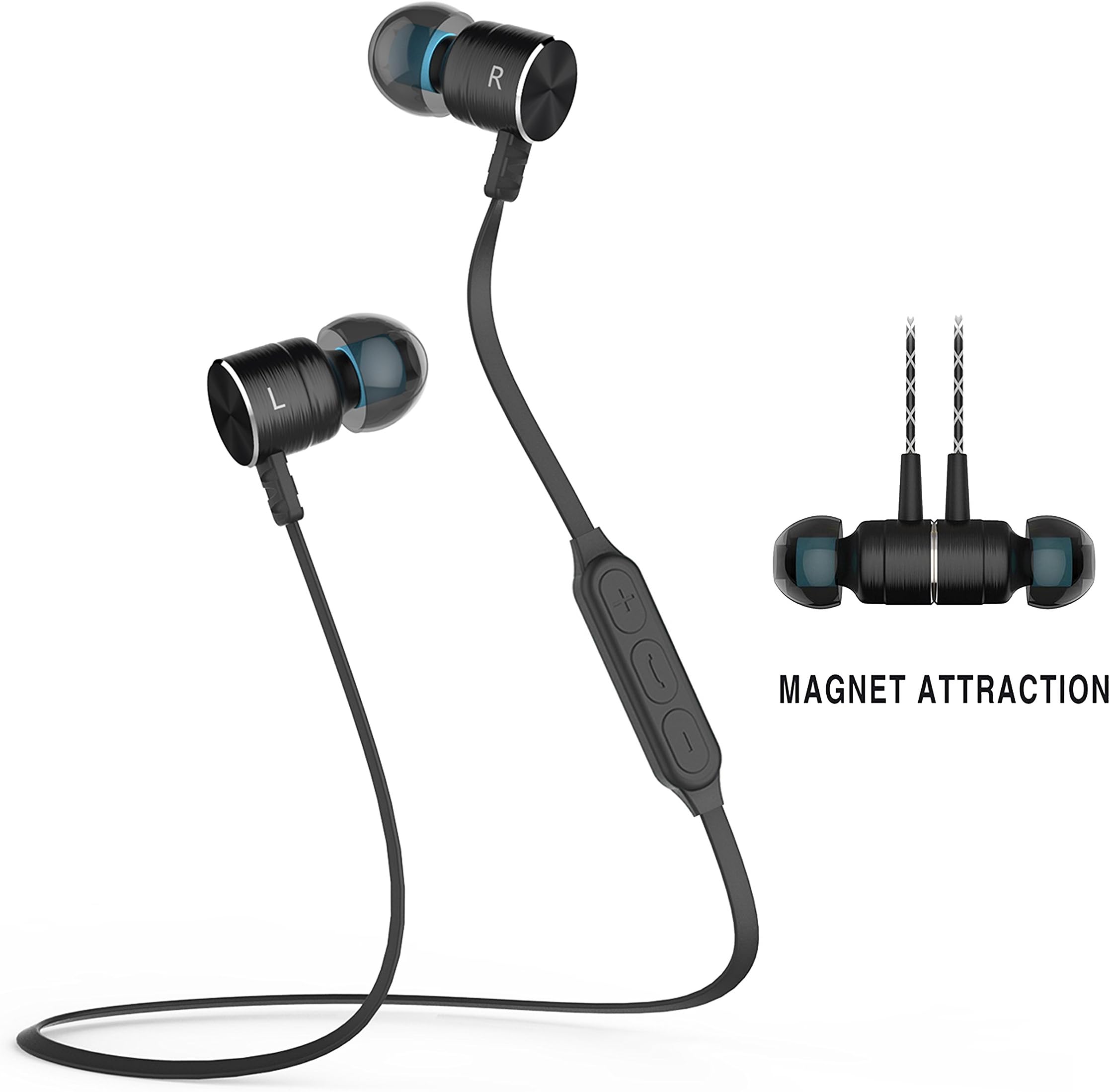 Sport Bluetooth Earbuds,Magnet Attraction V4.0 Wireless Bluetooth Headphones Earbuds Earphones Headset In-Ear Headphones Earbuds with Microphone & Stereo for Sports. (Black)