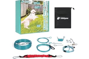 LIBBIPAW Dog Runner for Yard, Dog Trolley System for Large Dogs Up to 300 lbs, 100 ft Heavy Duty Dog Run Cable with 15 ft Anti Shock Aerial Leash, Outside Dog Zip Line for Backyard, Park, Camping