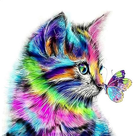 Natuce 30 30cm Diamant Peinture Chat Et Papillon 5d Diy Diamond Painting Complet Strass De Broderie Diamant Kit Point De Croix Diamant Set Travail Manuel Pour Decoration Murale De Salon Amazon Fr