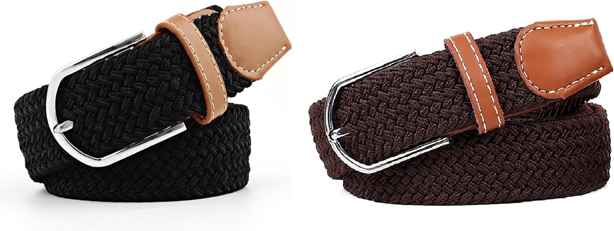 Unisex Men Women Boy Girls Classic Waist Belt Adjustable Canvas Pack of 2 (black brown, L)