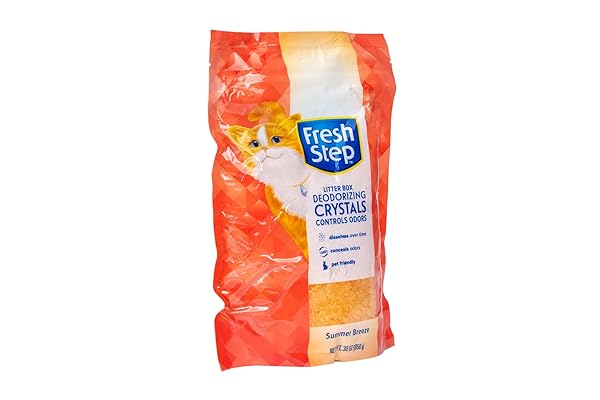 FRESH STEP CAT LITTER CRYSTALS DEODORIZER, NON TOXIC ODOR NEUTRALIZING CRYSTALS FOR LITTER BOXES THAT HELP CONTROL SMELLS AND KEEP HOME AREAS FRESH, RESEALABLE BAG, SUMMER BREEZE SCENT, 30 OUNCE