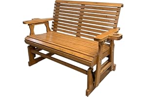 Fortune Candy Patio Glider with Cup Holders, High Roll Back and Deep Contoured Seat, 2-Seater, Heavy Duty 800 Lb, 4 Feet (Cedar Tone)