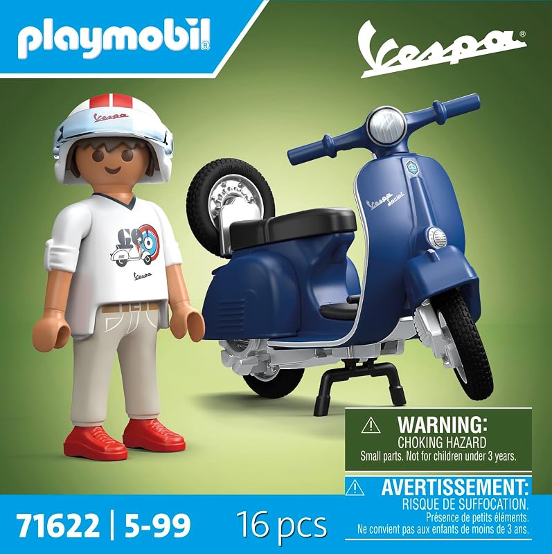 71622 1969 Vespa 150 Sprint Veloce, Bleu - Comprend Un Personnage, Une Vespa, Deux selles, Une Roue de Secours Amovible Ainsi Que des Accessoires - Dès 5 Ans