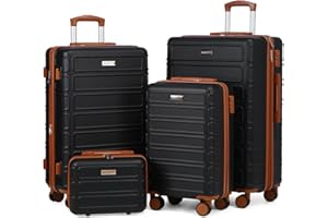 AAIVV 4 Piece Luggage Set Expandable ABS Travel Suitcase Set TSA Lock Hardshell Durable Lightweight Traveling Luggage Sets Gift for Back to School (Black, 28in26in20in13in)