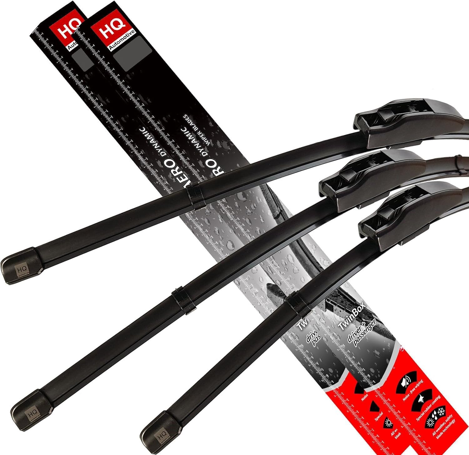 Front & Rear kit of Aero Flat Windscreen Wiper Blades AD12-121|HQ20