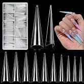 500Pcs Stiletto Nail Tips for Acrylic Nails, XL Long Clear False Nails Tips Soft Traceless, Half Cover Tapered Square False Nail Tips for Nail Extension Nail Art, Home DIY Nail Salon 10 Sizes