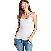 Hollywood Star Fashion Women's Cami Camisole Built in Shelf Bra Adjustable Spaghetti Strap Tank Top Plus Size (1XL, White)
