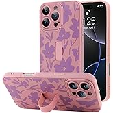 BF2JK for iPhone 16 Pro Case with Finger Hand Strap Kickstand, Cute Aesthetic Floral Flower Phone Case for Women Men, Full Camera Protection Shockproof Cover, Pink
