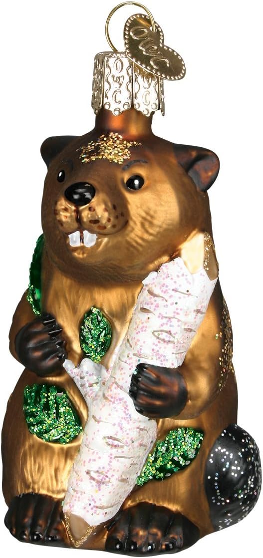 Ornaments - Old World Christmas 12194 Wildlife Animals Glass Blown Ornaments for Christmas Tree Eager Beaver, Brown