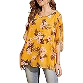 Womens Summer 3/4 Length Sleeve Boho Tops for Women Trendy, Casual Tropical Floral Shirts Blouses Flowy