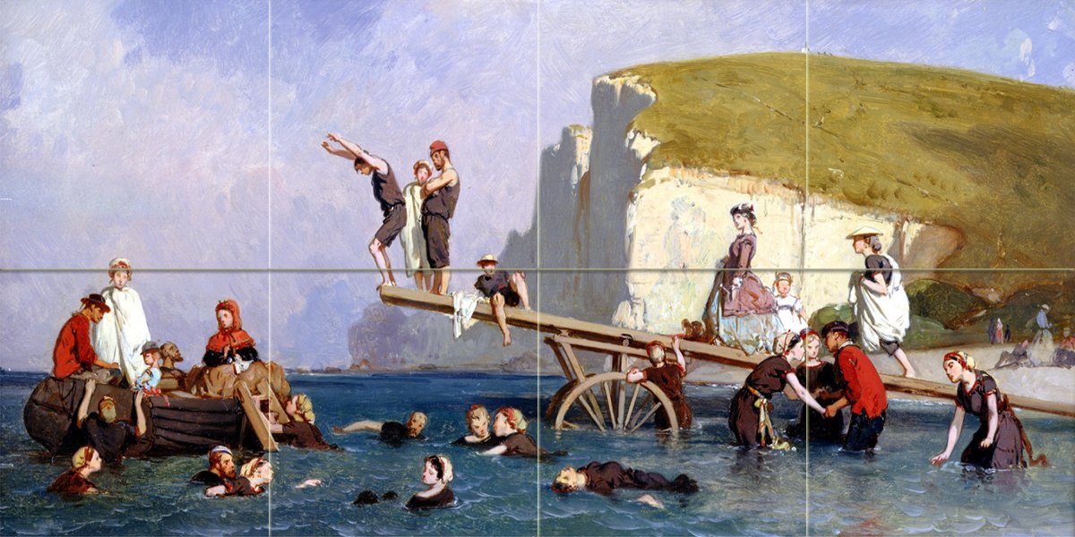 Sea bathing beach people E. Lepoittevin Tile Mural Backsplash Art Marble Ceramic