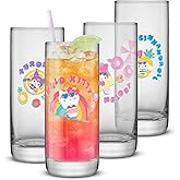JoyJolt Sanrio Hello Kitty and Friends Pool Party Tall Drinking Glasses, 13oz Kitchen Glass Cups Set of 4, Slim/Thin Glass Tumblers, Kawaii Hello Kitty Stuff