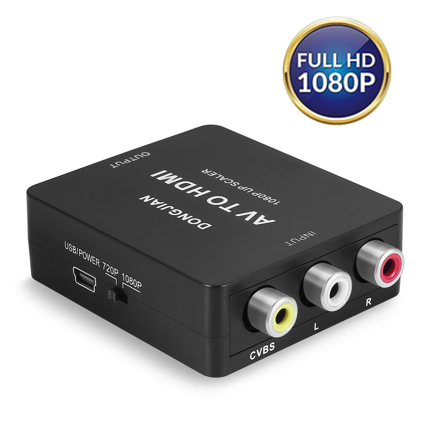 DONGJIAN RCA Composite CVBS AV to HDMI Video Audio Converter Adapter with USB Charge Cable Support 1080P for PC Laptop Xbox PS4 PS3 TV STB VHS VCR Camera DVD