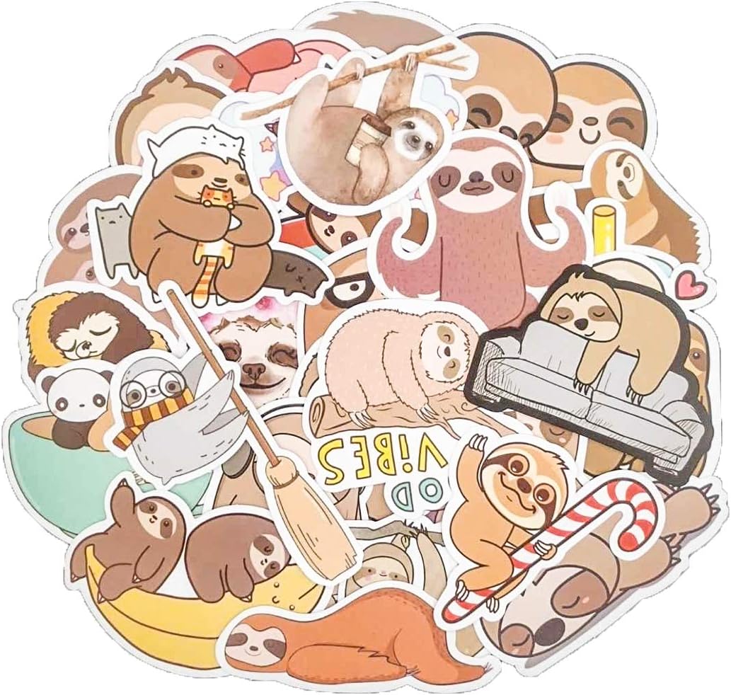 MSOLE 50PCS Sloth Stickers for Water Bottles Laptop HydroFlasks Aesthetic Decals for Mac Computer Phone Guitar Skateboard