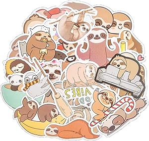 MSOLE 50PCS Sloth Stickers for Water Bottles Laptop HydroFlasks Aesthetic Decals for Mac Computer Phone Guitar Skateboard